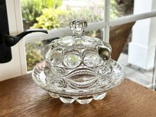Vintage Glass Butter Dish EAPG Eye Winker Dome Lid Clear