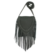 American West Womens Fringed Cowgirl Black Leather Crossbody Bag OS