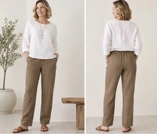 J Jill Love Linen Pants Small 100 Linen Beige Pull On Elastic Waist Minimalist