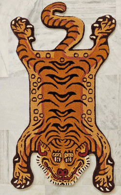 Handmade Animal Print Tiger Skin Rug 3x5 ft Maximalist Decor Kids Room Floor Rug