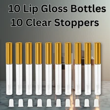10 Pc Rose Gold Cap Plastic Lip Gloss Bottles 10Ml Balm Container Stopper