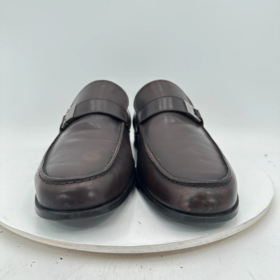 Salvatore Ferragamo Men Sz 10 2E Brown Leather Buckle Pull On Loafer Dress Shoes - Image 3 of 4