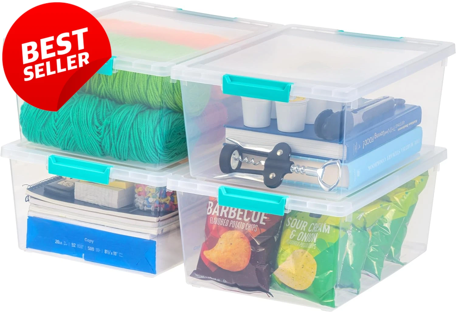 4 Pack IRIS USA 12Qt Plastic Storage Bins with Lids Stackable Clear Box - US