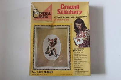 Vintage General Crafts Crewel Stitchery Kit No. 3505 Terrier Dog 8x10 NOS