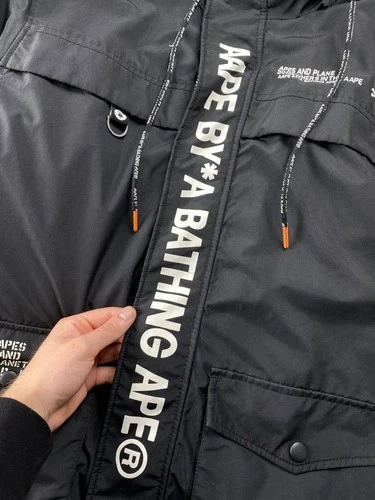AAPE By A Bathing Ape Hooded Down Jacket Parka Men Size S Black  image 8