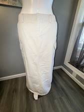 VTG Y2K Old Navy Womens 4 Beige Linen Midi Skirt Back Slit '02 Cargo Pockets