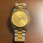 Seiko Quartz Men’s Watch 7N43-8111 Gold Dial Two-Tone Day Date Japan Vintage