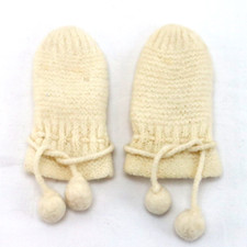 Vintage Beige Knitted Baby Mitts Gloves 4"