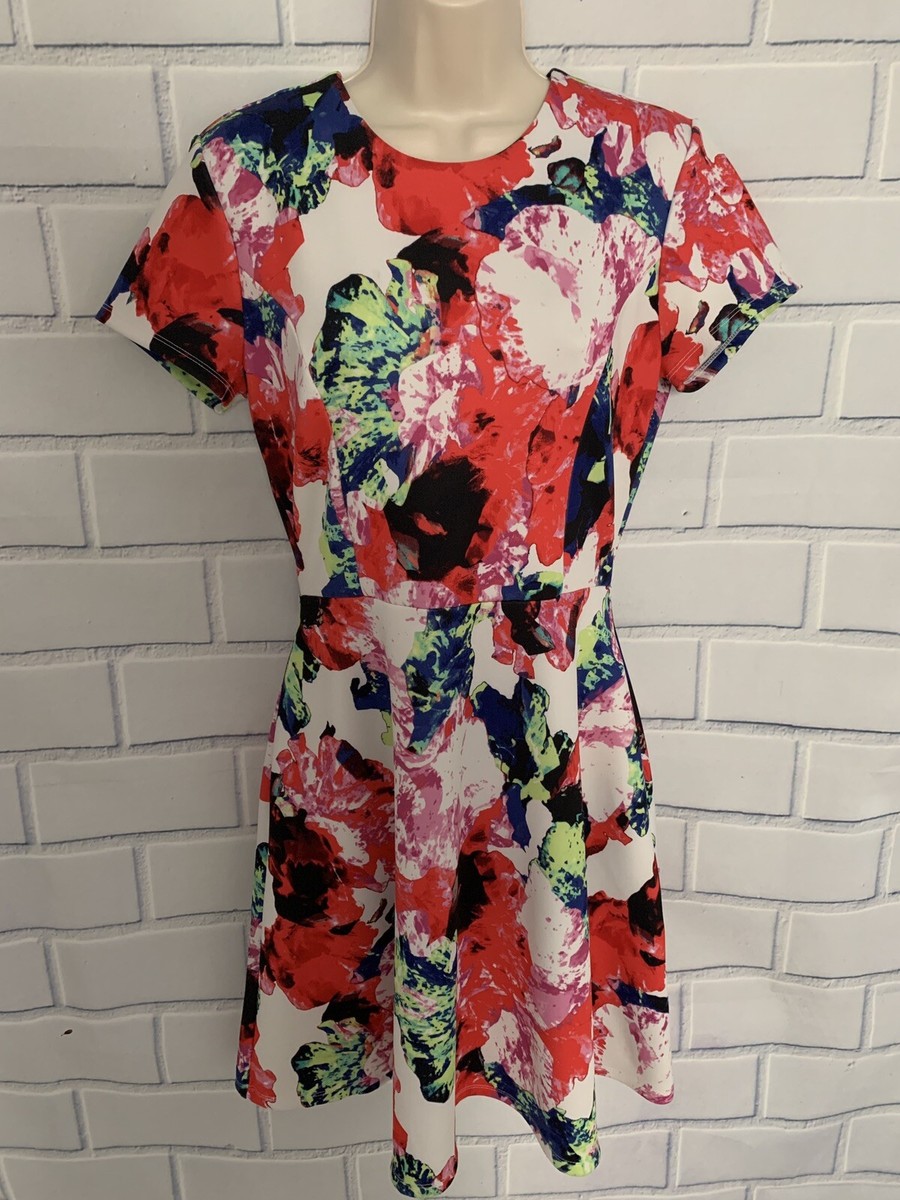 Milly for Design Nation Dress Size 8 Floral Print Fit & Flare Short Sleeve  Scuba | eBay
