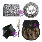 CC Scottish Half Dress Kilt Sporrans Belt Buckle Stag Head 5 Pcs Set