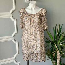 BESS Multiprint Balloon Sleeve Shift Sheer Dress Women's Medium