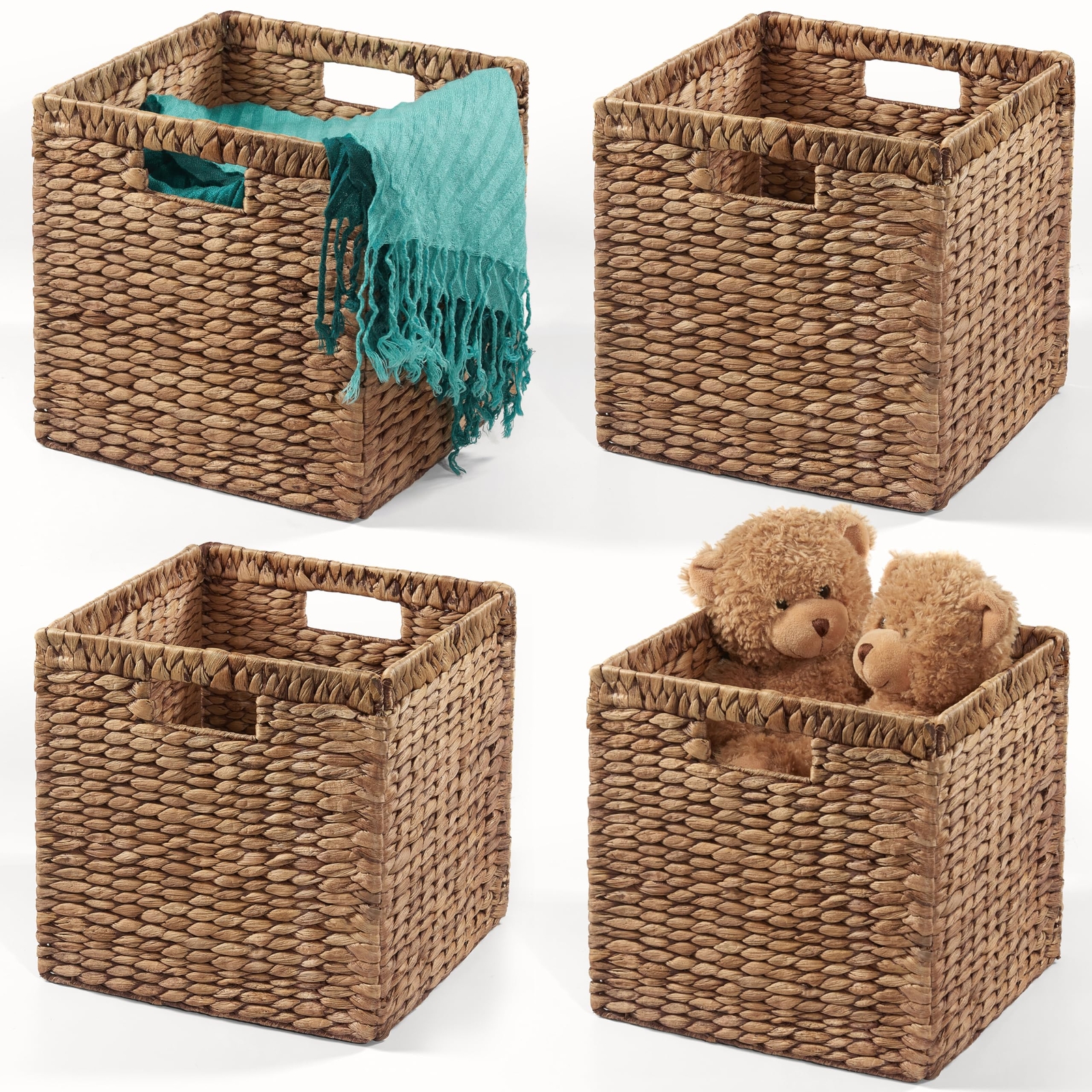 Wicker Storage Baskets Pack 4, Woven Baskets for Storage, Woven Hyacinth Stor...-image