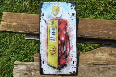 Shell Gasoline Gas Pump Tin Metal Sign - Shell Motor Oil Company - Gas ...