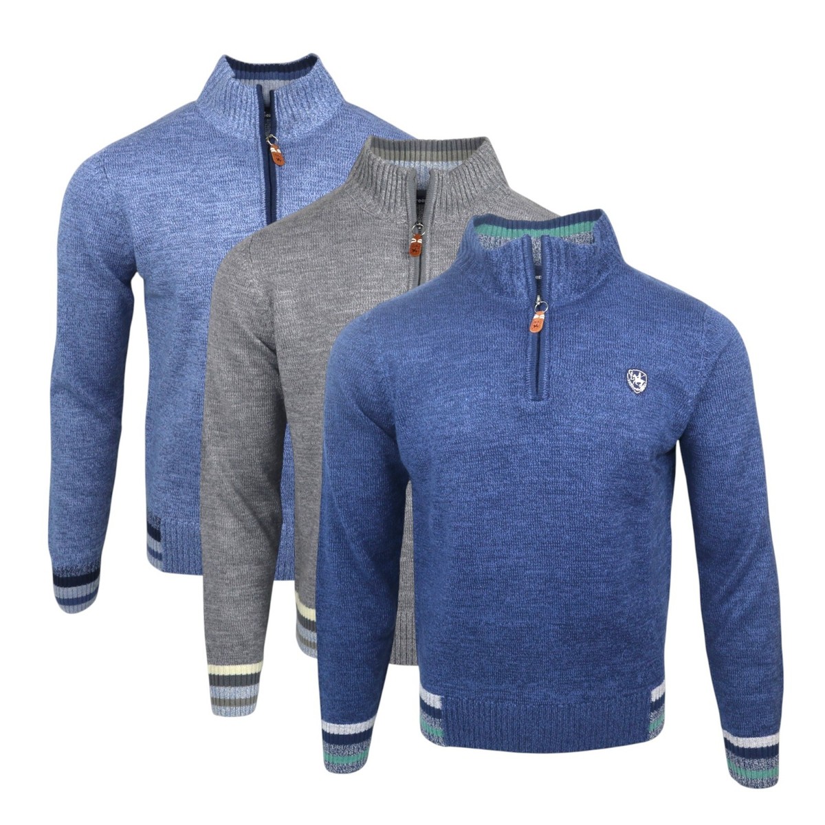 Mens Jumper Half Zip High Neck Wool Acrylic Thick Knitted Sweater Pullover  42-11 - Main Image