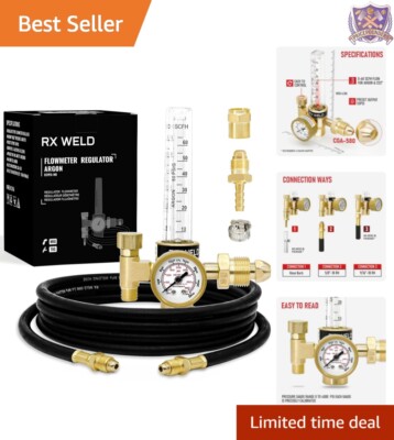 Versatile Argon Regulator Flowmeter with CGA-580 Inlet and Complete Accessories