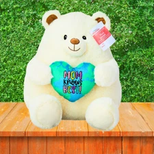Mother's Day Large White Bear Plush with Mom Knows Best Heart 13 in To Celebrate