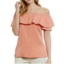 H by Halston Peach Orange Lyocell Blouse Off The Shoulder Top XS