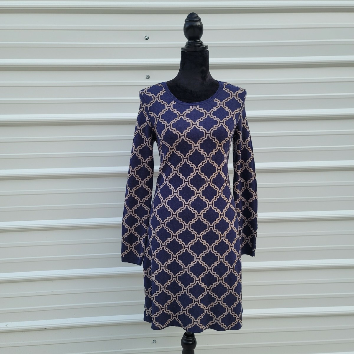 Hatley Women's Navy Blue Tan Long Sleeve Knit Sweater Dress M | eBay