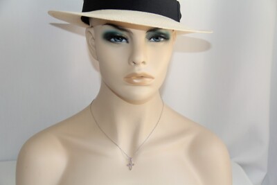 Sterling Silver Open Loop Diamond Cross Necklace. Sparkling Polished
