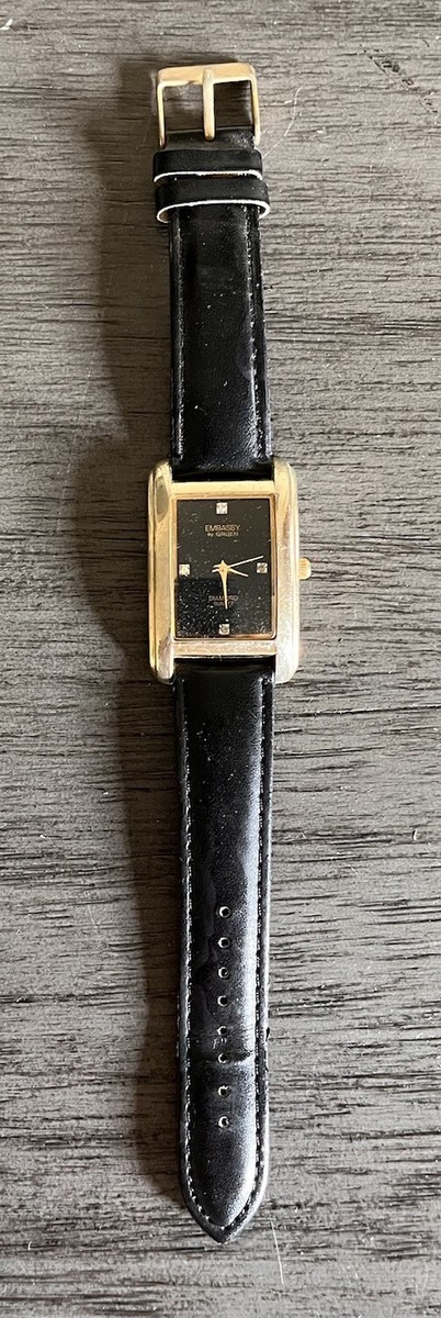 EMBASSY by GRUEN Wrist Watch GOLD TONE Diamond Quart BLACK 