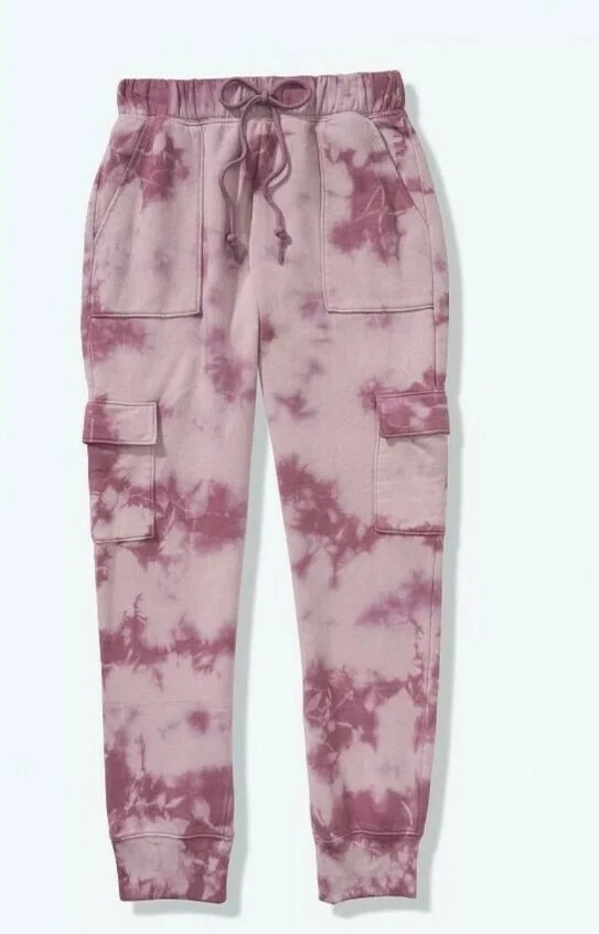 Victoria Secret PINK Cargo Jogger Pants Sweatpants L Comfy gym Large Tie Dye