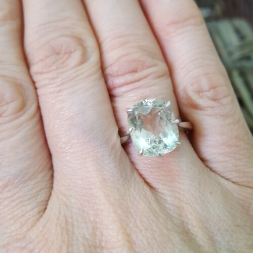 925 Sterling Silver Ring, Green Amethyst Gemstone Ring , Size O US 7.25 - Picture 3 of 7