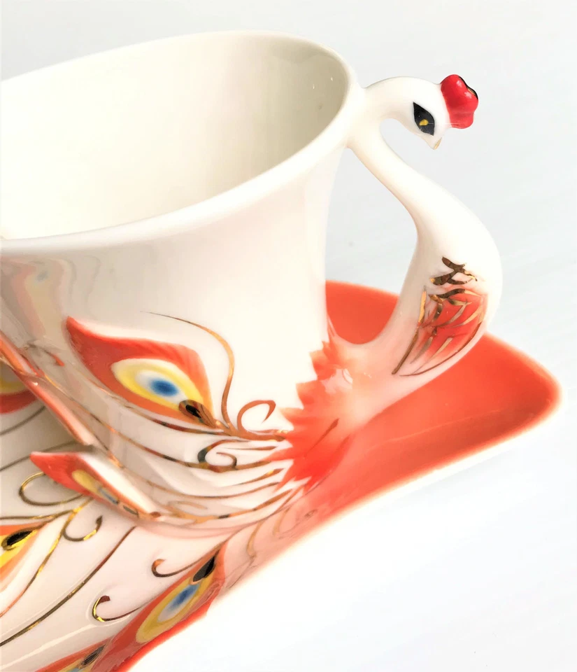 Juego de regalo de taza de té de café de porcelana de pavo real, platillo, taza, cuchara para uso diario regalo Foto 3 de 4