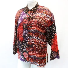 Carole Little Sport Vintage 100% Silk Floral Collared Blouse Shirt Size 8