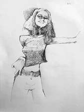 Figure Realism Academic Female Ink Drawing On Paper 14”x17” Original Signed