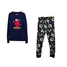 Peanuts Snoopy Pajama Set Kids Size 6 Navy Blue Christmas Holiday Sleepwear PJs