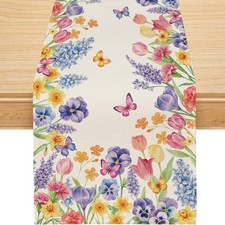 Spring Table Runner, Colorful Floral Butterfly Wild Flower Spring Runner for ...