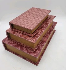 3 Hideaway Book Boxes Stash Box Hidden Storage Book Faux Leather Gilded Pages