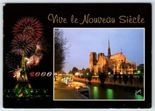 Postcard Paris Notre-Dame Eiffel Tower Fireworks 2000 Celebration
