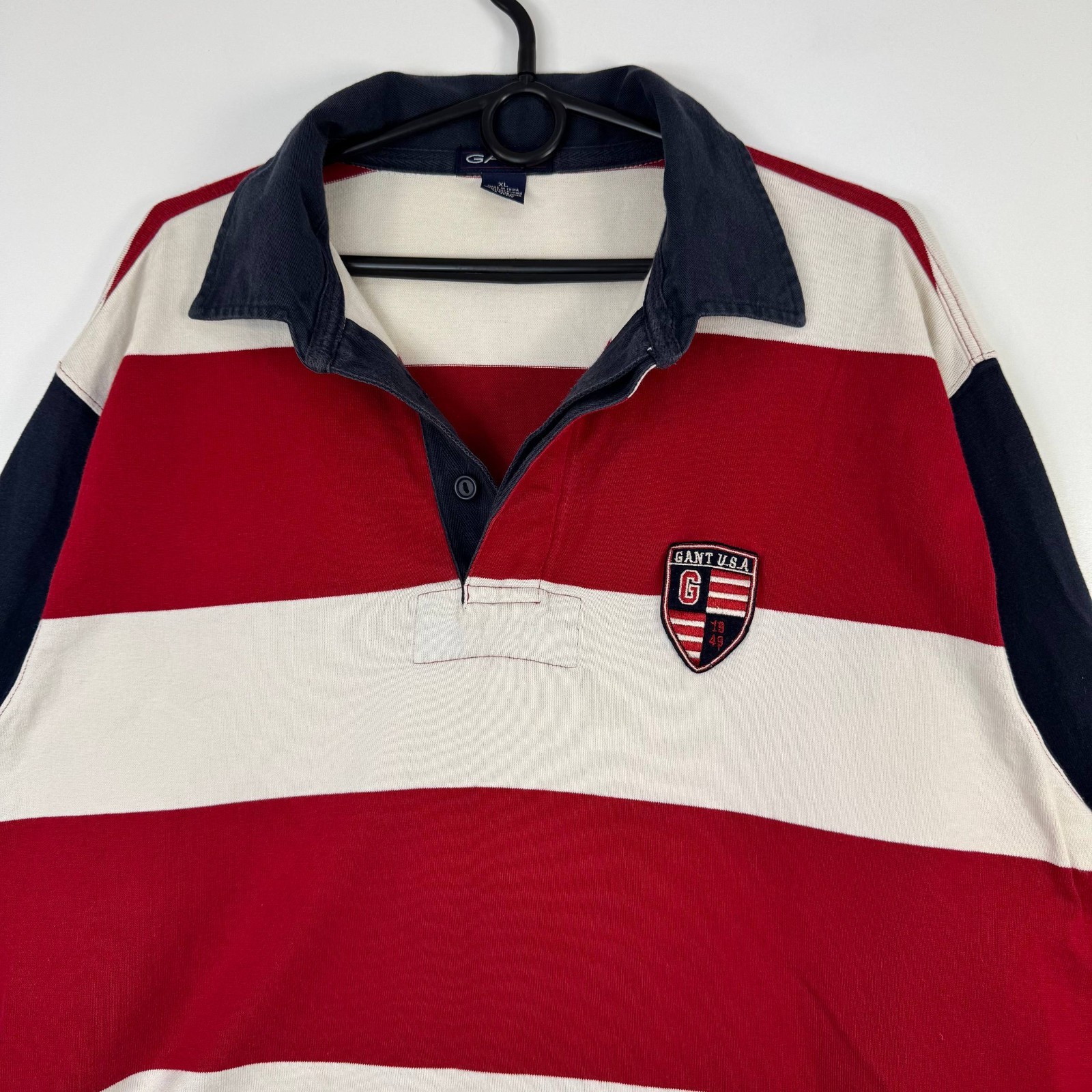 GANT USA Heavy Rugby Polo Shirt Red White Stripe Long Sleeve Men Size XL image 2