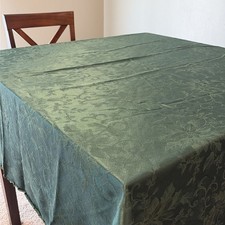 70x70 Dark Emerald Green Floral Small ROUND Christmas Tablecloth Jaquard EUC