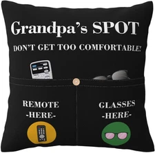 Grandpa Gifts,2-Pocket 2-Sided Grandpa's Spot Throw Pillow Covers Pillowcase 18x