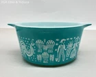 Pyrex Amish Butterprint Round Casserole 473 1 Qt Turquoise White Vintage