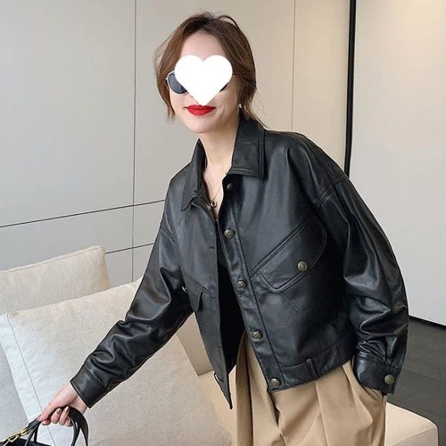 Damen Einreiher PU Leder Langarm Reverskragen Kurzmantel Jacke Neu - Bild 19 von 22
