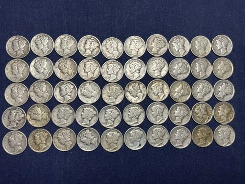 Roll of Excellent SILVER Mercury Dimes, Good Mix of Dates & Mint Marks
