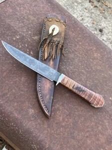 Mike Sanders Knife Louisiana Custom Bowie Coffin Wood Handle Custom Sheath