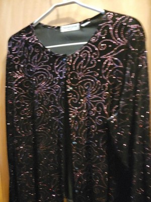 Cartigan, LongSleeve, Buttons, Blackw/PinkGlitterFloralDesign,Notations, Plus 2x