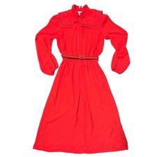 Vintage JCPenney Red Western Dress Tie Neck Long Sleeve Career Party