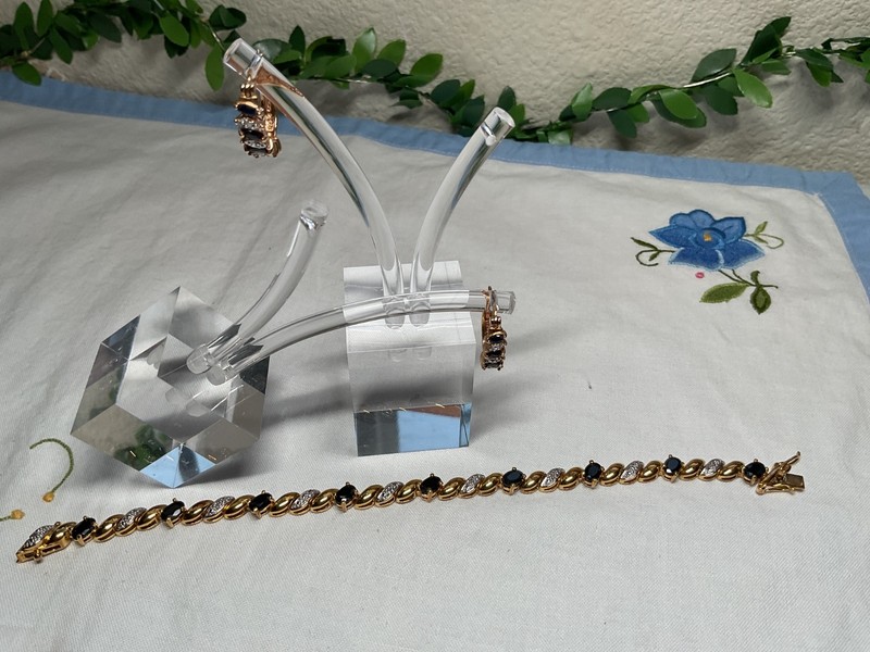Ross Simons vintage 18 k over 925 Sapphire and Vermeil bracelet and earring set