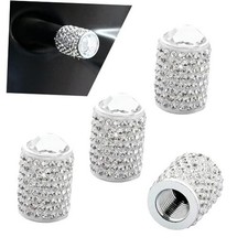 4PCS Bling Tire Valve Caps, Crystal Rhinestone Auto Wheel Tire Valve Cap, White