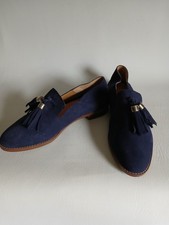 Women's Franco Sarto Navy Blue Suede Leather Loafers Tassled Sz6M Almond Toe