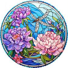 November - Peonies 50 Piece Round Mini Wooden Jigsaw Puzzle 