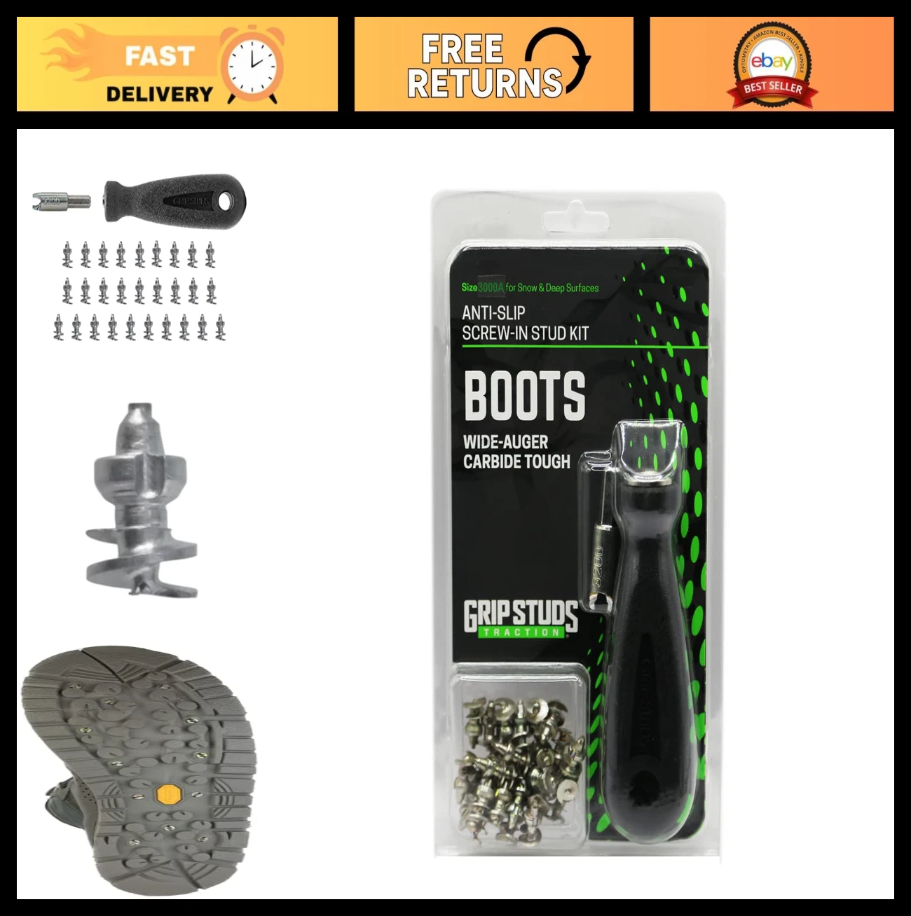 3000A Wading Boot Studs - 28 Pack Tungsten Carbide Traction Spikes with Tool