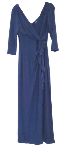 Lauren Ralph Lauren sz.10 Twist-Front Stretch Jersey Maxi Dress Gown Navy 3/4 Sl