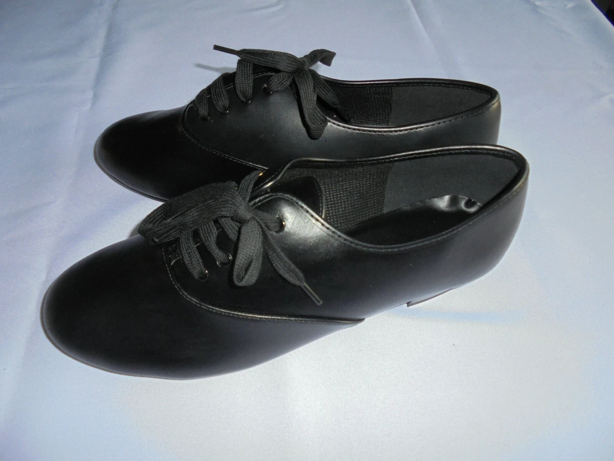 BLACK PU OXFORD TAP DANCE SHOES TOE TAPS ONLY BOYS ADULT UK SIZE 8 SMALL FIT