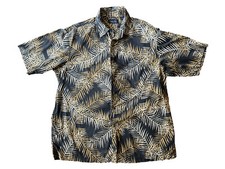 Caribbean Blues by Roundtree  York Hawaiian Button Up Shirt Palm Fronds Size L